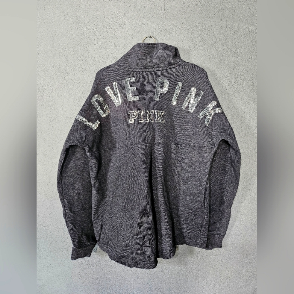 Victoria’s Secret PINK Dark Gray w/ Silver Sequin Bling Sweater. - Picture 5 of 12